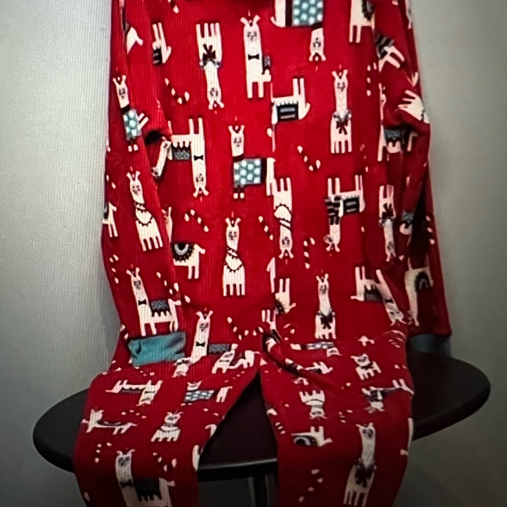 Munki Munki Plush One Piece Red Llama Zip Fleece Pajamas Small Hooded Onesie